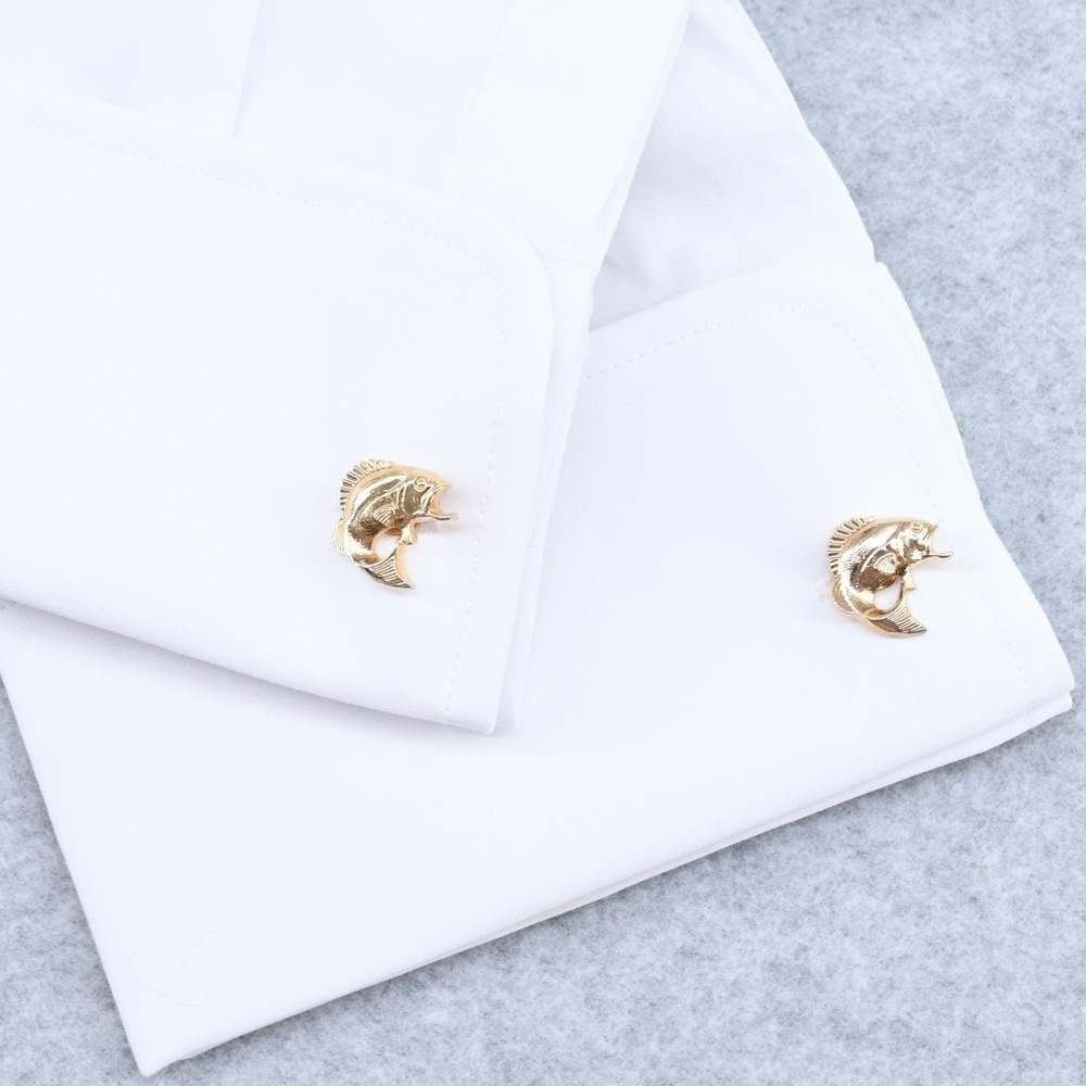 Vintage Gold Bass Fish Cufflinks Nautical Coastal Men's Accessories Dad Gift